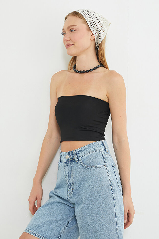 Basic Covered Strapless Bustier - 7