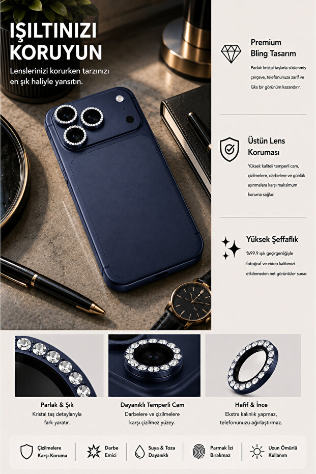 واقي عدسة الكاميرا المتوافق مع iPhone 17 Pro / 17 Pro Max (مع الحجر - بدون الحجر) - 7