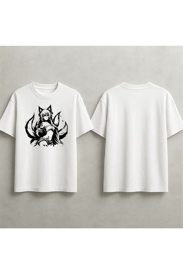 Fox Girl Themed Printed Oversized T-Shirt
