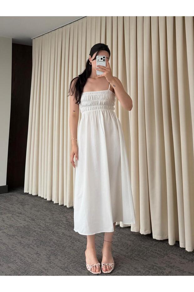 White Dress with Elastic Straps - Y223100