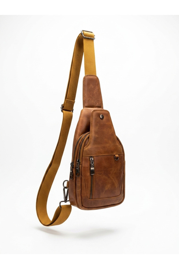 Genuine Leather Men's Crossbody Chest Bag - Multi-Compartment Body Bag Sling Bag