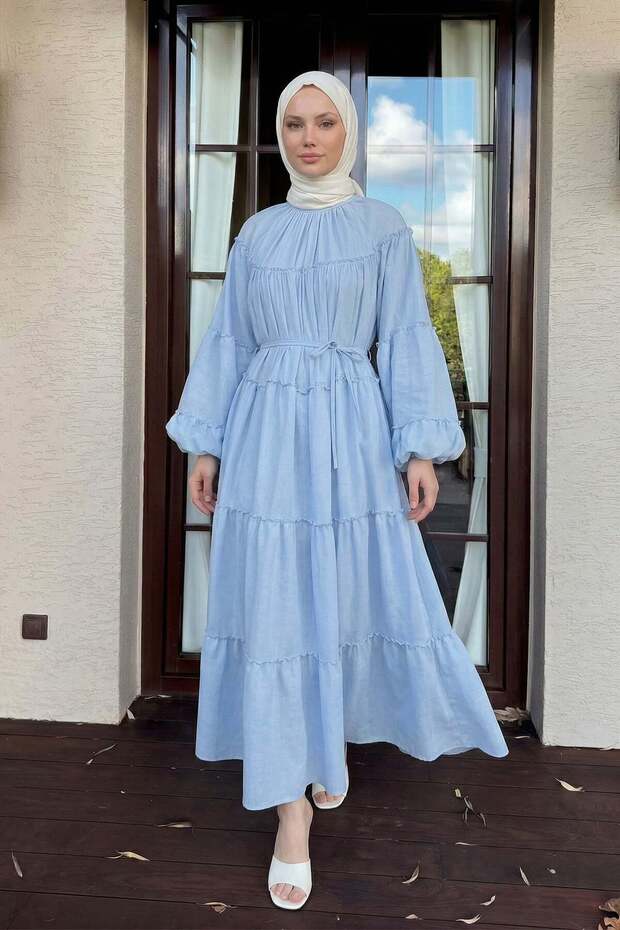Chiffon Ruffle Dress Y0063 - Baby Blue
