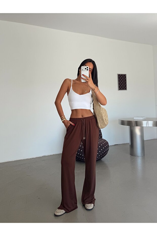 Sandy Slit Pants - Brown - 5