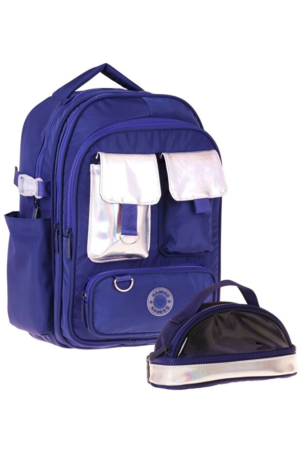 Navy Blue Silver Girls' Navy Blue - Silver School Backpack and Pencil Bag Set - Setkk-K1861C