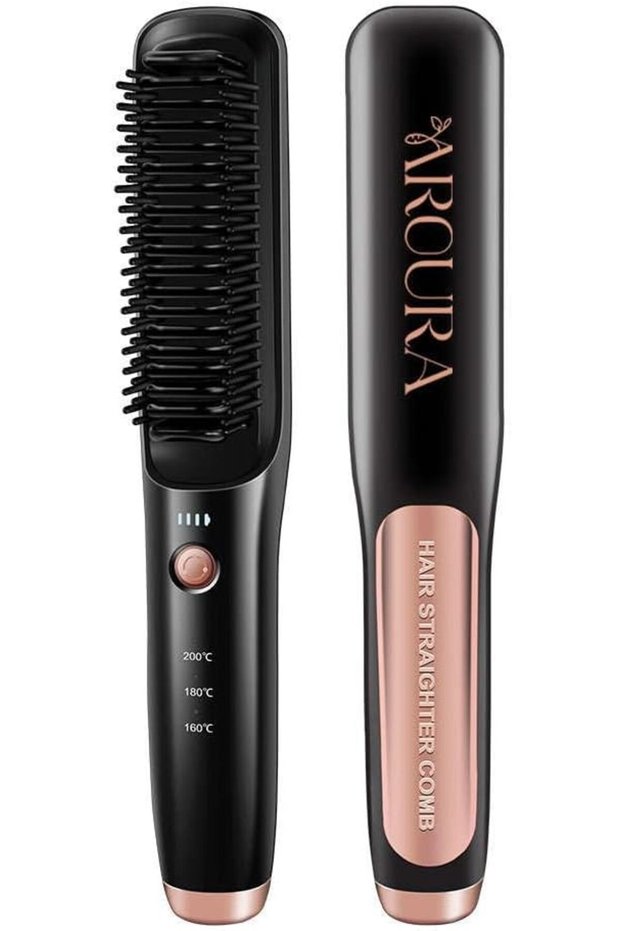 Premium Hair Straightening Brush | Portable Electric Hot Comb for Women | Fast Heating, Anti-Static, Frizz-Free Styling | Suitable for All Hair Types (Black)