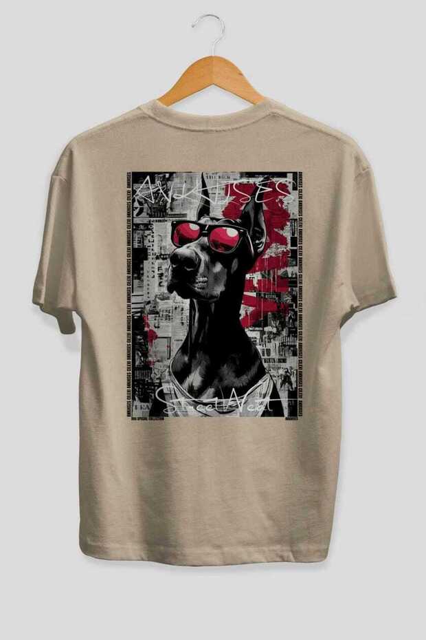 For Dog Lovers 16 Beige Oversize T-Shirt with Dog Print on the Back 100% Cotton Unisex Dog Lover Premium Design