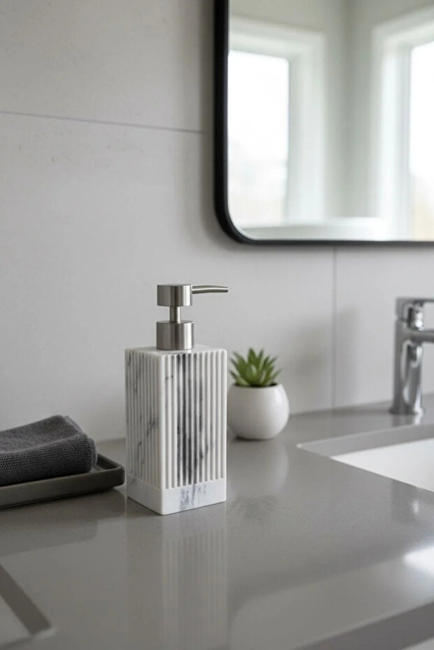 Acar Striped Stone Look Liquid Soap Dispenser | Decorative Bathroom and Kitchen Soap Dispenser 20X7