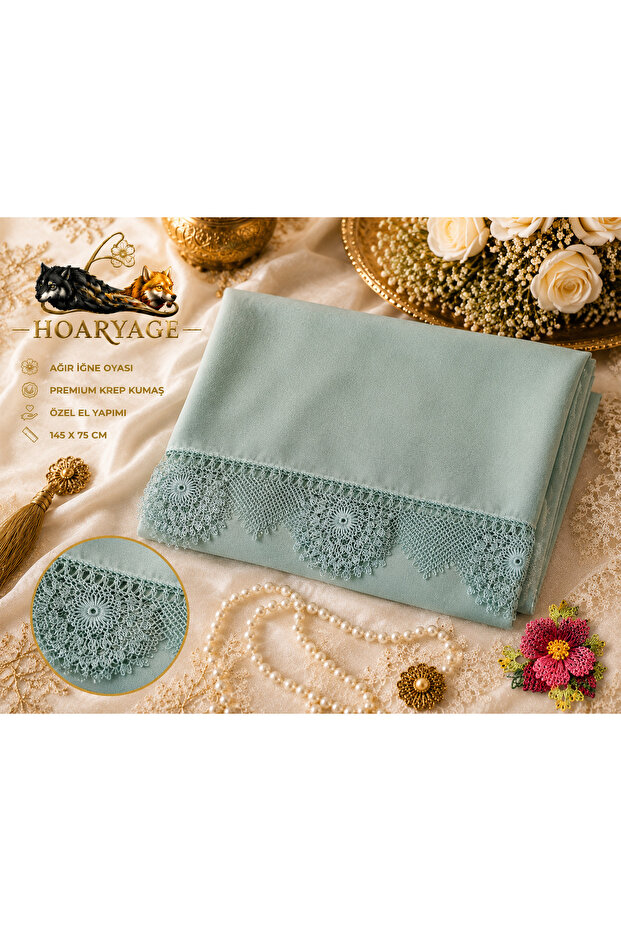 Crepe Fabric Handcrafted Needlework, Prayer, Mawlid Cover, Special Handmade Hoop Dowry Box Embroidered 145X75 cm