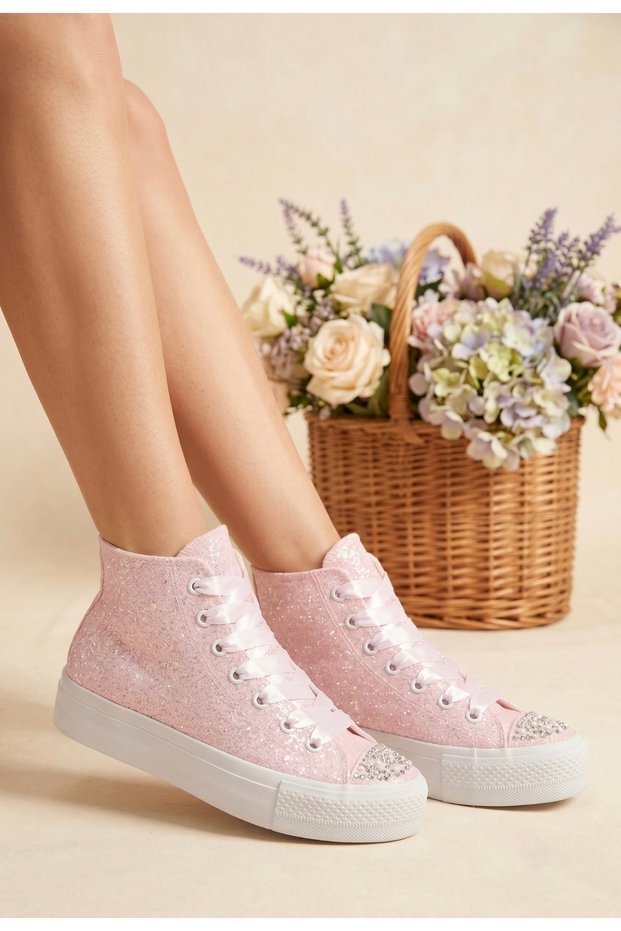 Bright Pink Glitter Sneakers Pink Women's Sneakers