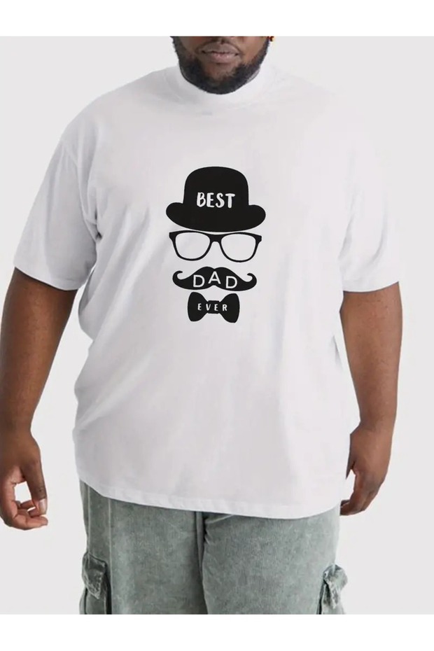 Men's Best Dad Printed Crew Neck Oversize Casual Boyfirend Black White Beige T-Shirt