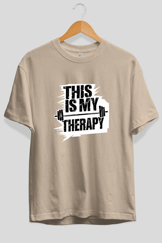 This Is My Therapy Oversize Front-Printed Beige T-Shirt 100% Cotton Streetwear Premium Comfortable Fit