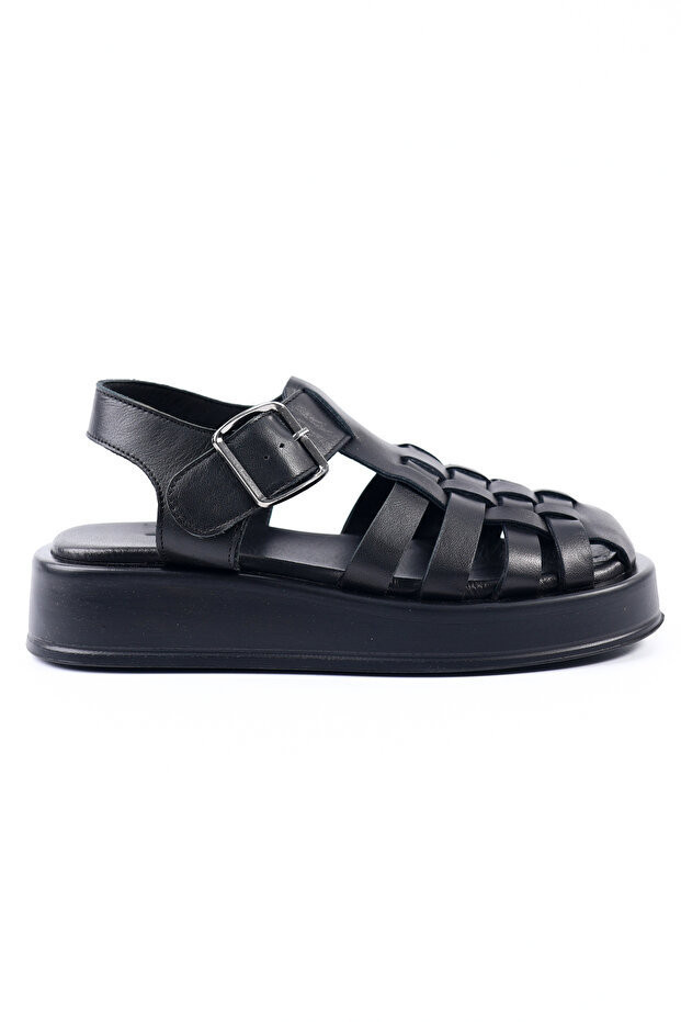 Genuine Leather Black Women's Sandals - Z604