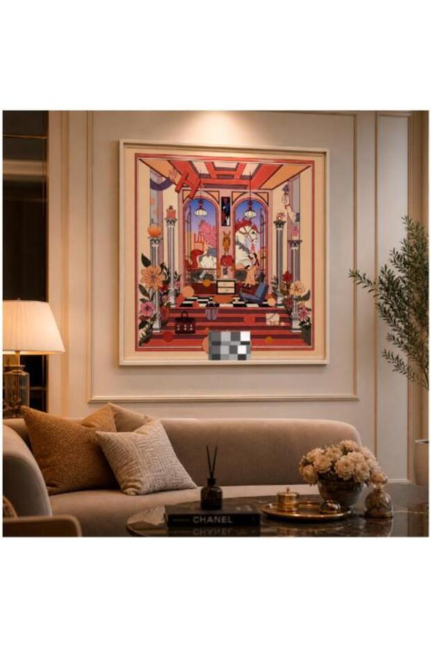 لوحة جدارية فاخرة بتصميم فني كلاسيكي وإطار خفيف، مقاس 90 × 90 سم