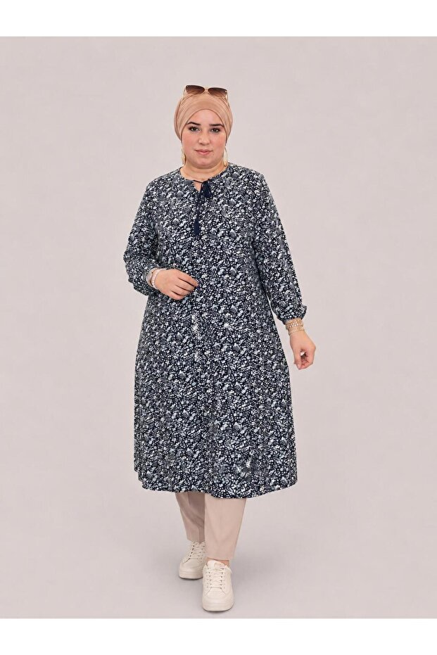 Women's Large Size Crispy Pattern Drawstring Tunic