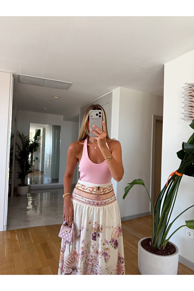 Halter Neck Ribbed Top - Pink