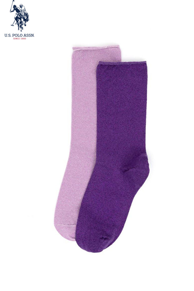 2-Piece Glittery Socks Lilac-Purple Shiny Textured Daily Socks