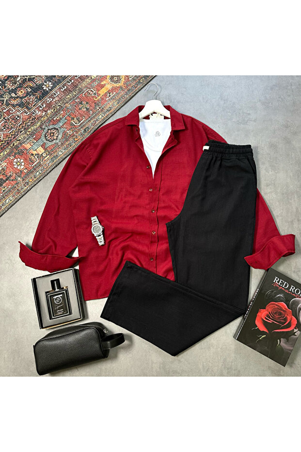 Men's Raw Linen Shirt and Pants Set 2-Piece Set