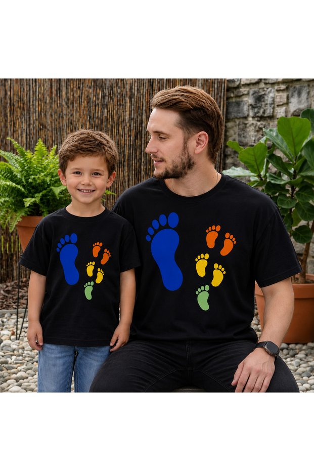 Father Child Oversize T-Shirt Colorful Feet Printed (Sold Individually)