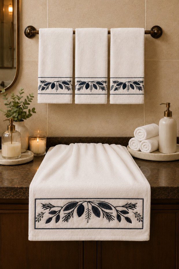 Punch Panc Embroidered Gift Dowry Box Decorative 100% Cotton Towel - Towel Set 50X90 cm 4 Pieces