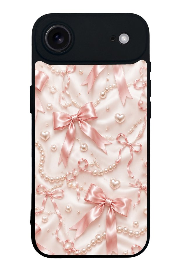 iPhone 17 Air Blush Pearl Bow Design Glossy Phone Case