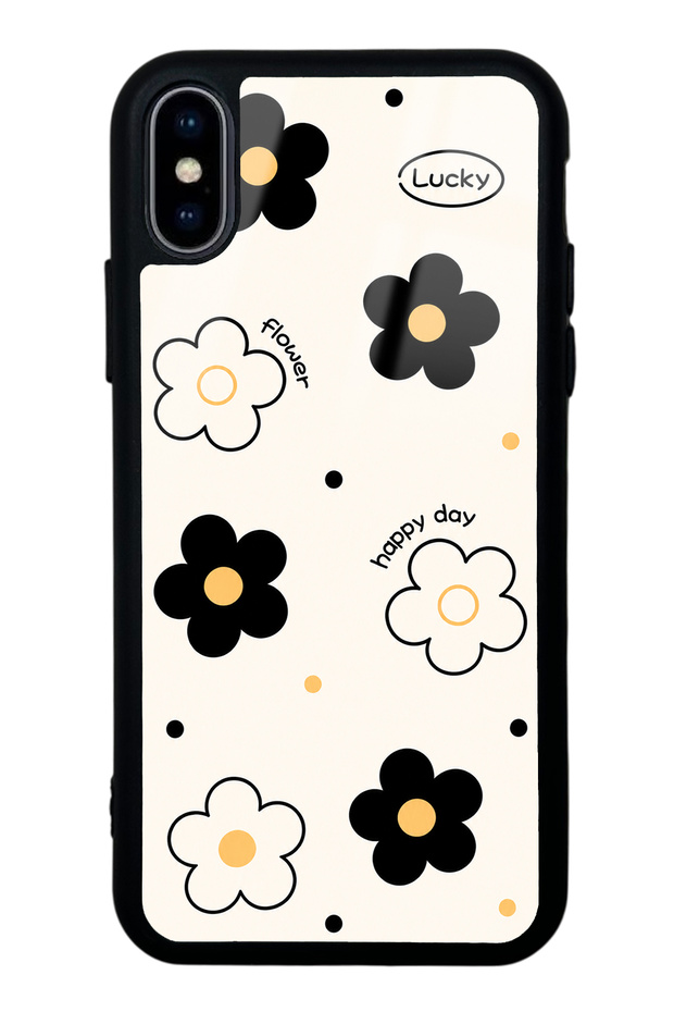 iPhone XS Max White Glossy Phone Case with Lucky Happy Day Design