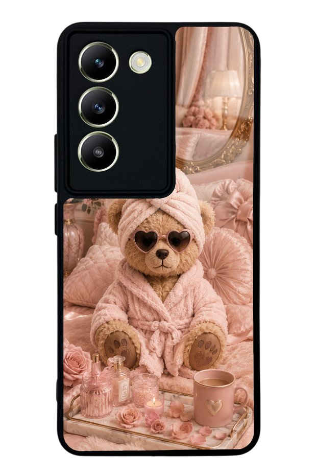 Vivo V30 Lite Glossy Phone Case with Pink Teddy Spa Design