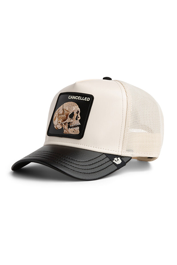 . Faux Leather Skull Trucker Cap