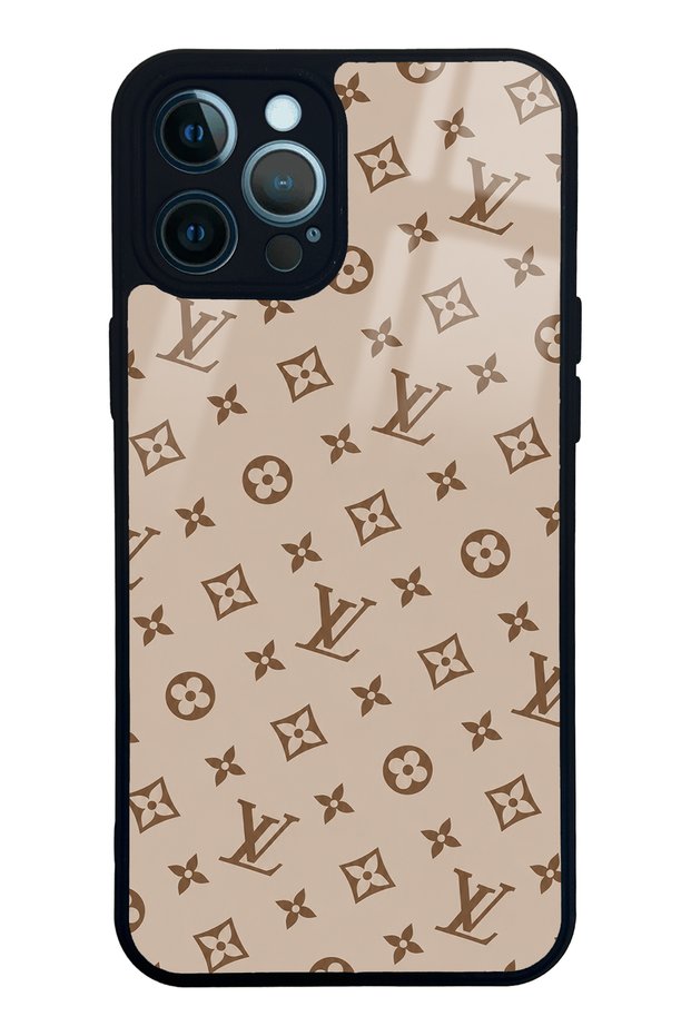 iPhone 12 Pro Max Dark Cream Lv Design Glossy Phone Case