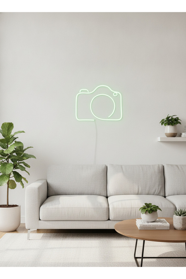 Kamera Figürlü LED Neon Tablo | Yeşil Aydınlatmalı Dekor | Fotoğrafçı Hediyesi - 3