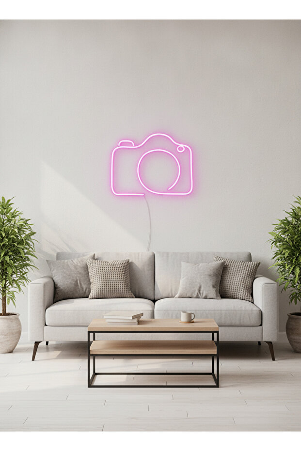 Kamera Figürlü LED Neon Tablo | Pembe Aydınlatmalı Dekor | Fotoğrafçı Hediyesi - 3