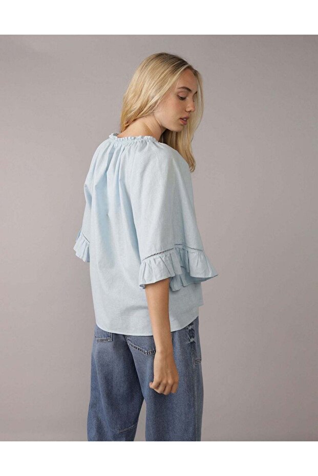 AE Linen-Blend Ruffle Blouse - 2