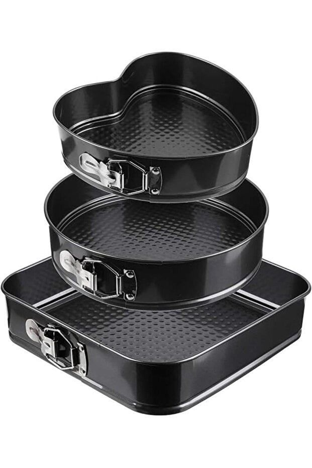 Baking Pan 3PCS Non-Stick Set – Square, Heart & Round Cake Molds – Leakproof, Easy Release, Heavy-Duty Bakeware for Oven Baking
