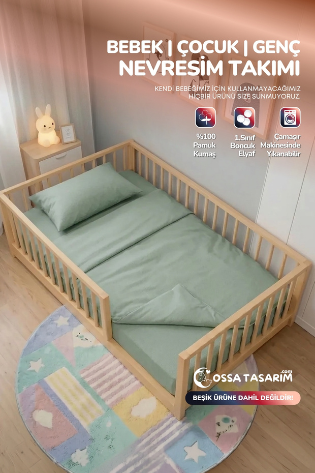 100% Cotton Poplin Baby Duvet Cover Set 3 Pieces Duvet Cover Set with Elastic Sheet 60X120