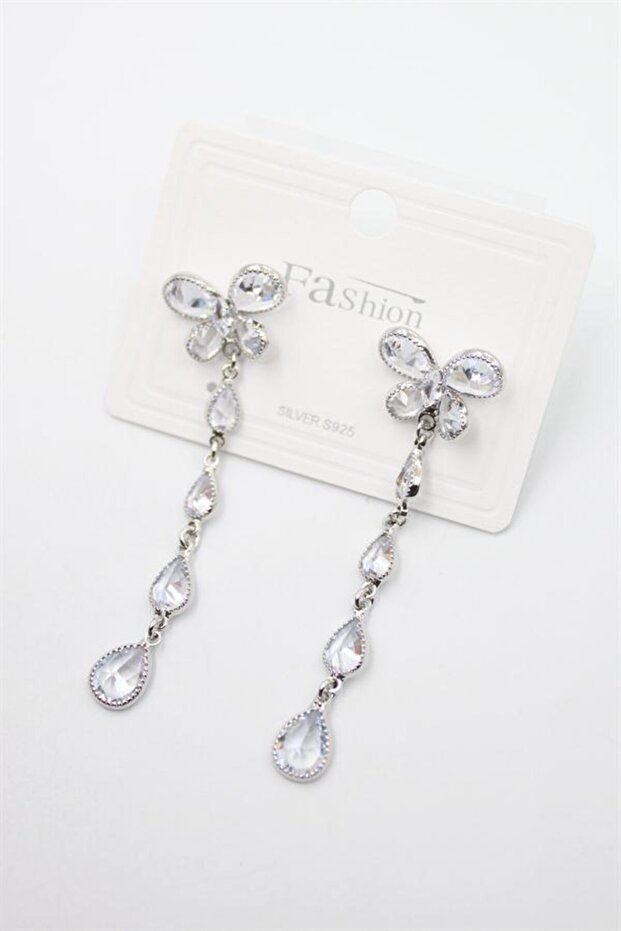 Zircon Stone Earrings - Silver