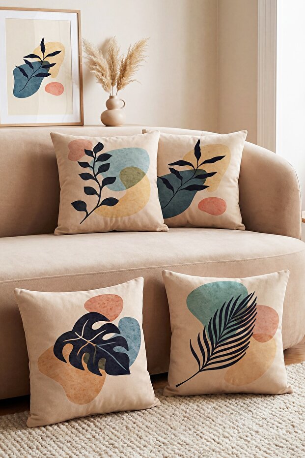 Abstract Leaves Patterned 4-Piece Throw Pillow Cover Set