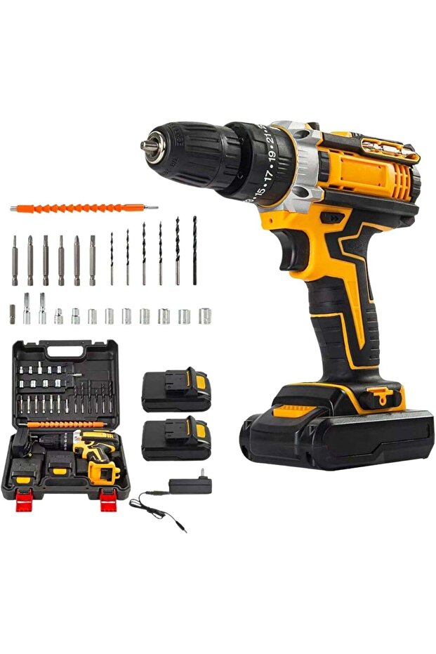HAPZEY Cordless Impact Drill Set with 2 Lithium Batteries, LED Light, 35+1 Torque Settings & Accessories Kit