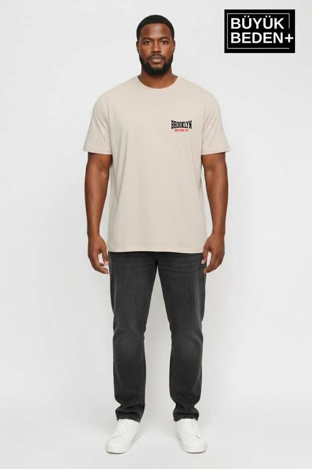 Süperlife Men's Large Size Brooklyn 1970 Printed 3Xl-6Xl Crew Neck T-Shirt Spr26Bts510-03