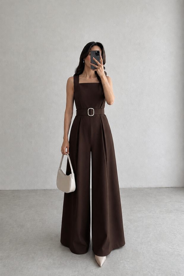 Rosso Women's Belt Detailed Strappy Wide Leg Jumpsuit