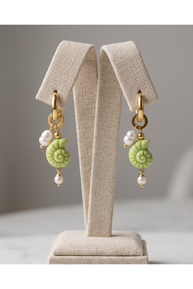 Gold green color snail earrings