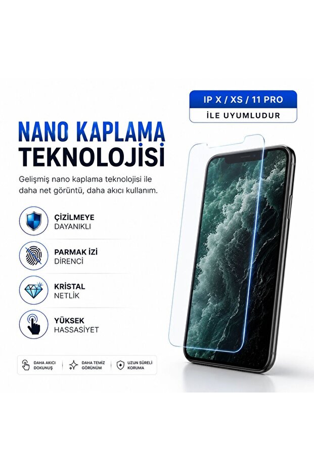 واقي شاشة نانو زجاجي متوافق مع iPhone X/Xs/11 Pro | مقاومة للخدوش 9H+ | لمسة عالية الجودة