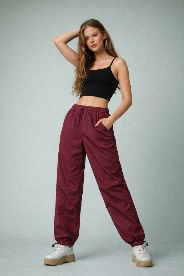 Parachute Pants with Elastic Waist and Legs