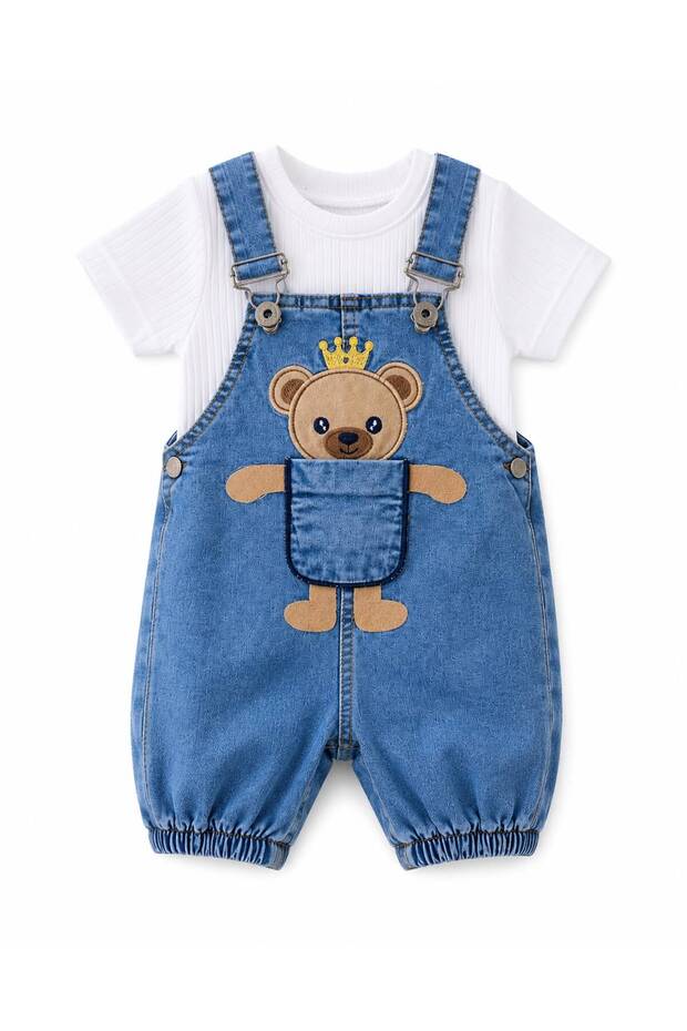 Flexible Denim Gardener Overalls Set with Cotton T-Shirt Summer Baby Girl and Boy Set Unisex