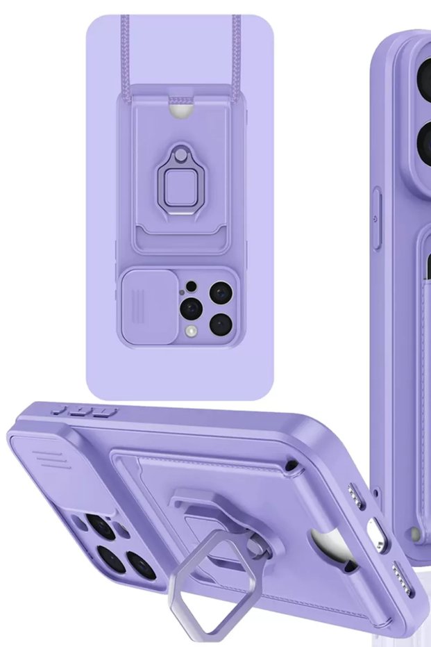 Apple iPhone 15 Pro Compatible Case Zuma Silicone with Business Card Holder and Ring - Lilac