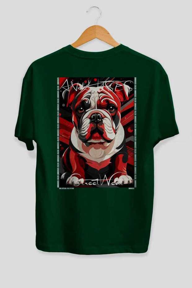 For Dog Lovers 22 Green Oversize T-Shirt with Dog Print on the Back 100% Cotton Unisex Dog Lover Premium Design