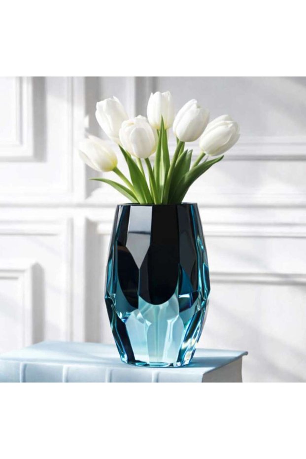 Delilah Glass Faceted Vase 12x12x18.5cm - Blue