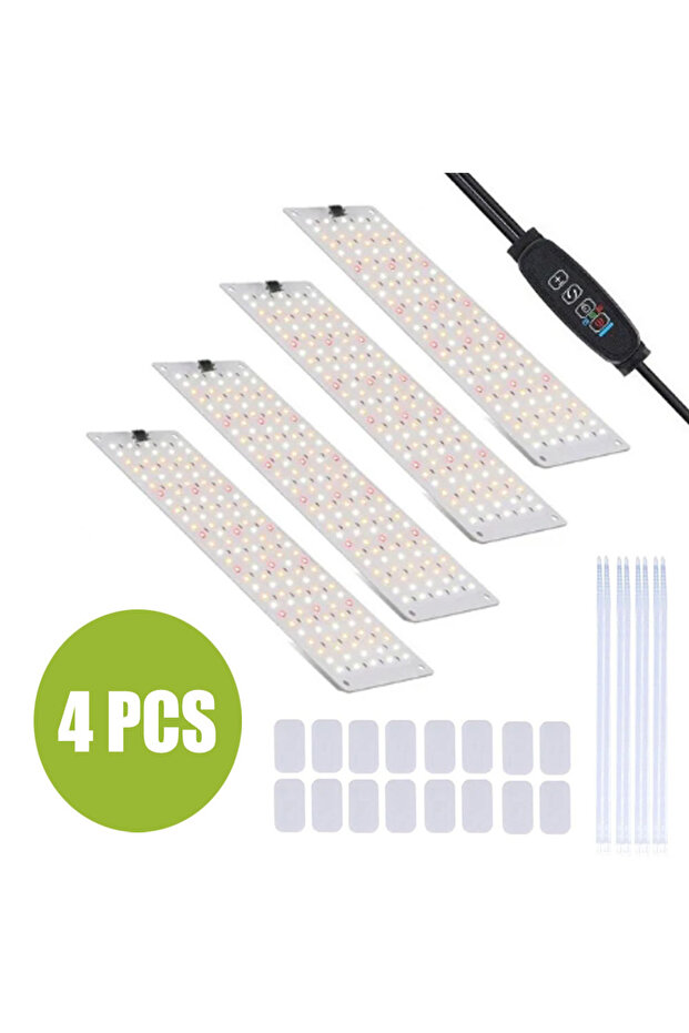 مجموعة من 4 لوحات LED للنمو النباتي بـ 135-570 خرزة LED بقوة 20 واط، طيف كامل، لوحة رفيعة للغاية، قابلة للتعتيم مع مؤقت