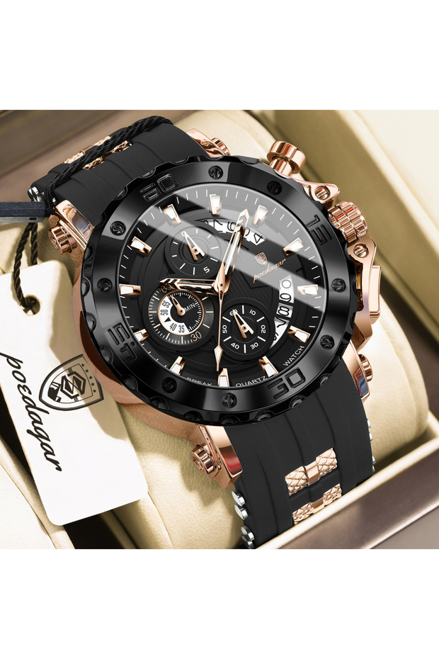 892 RoseGold Black Luxury Sports Male Watch Chronograph Waterproof Luminous Fashion Men Clock Calen