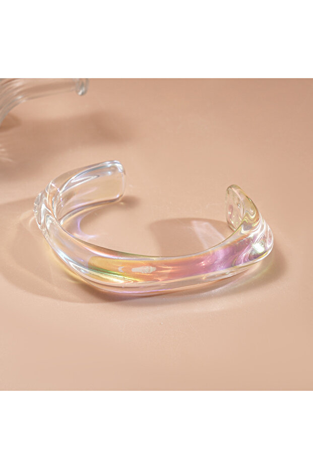 Style5 Bohemia Transparent Colorful Acrylic Opening Bangle for Women Irregular Large Wide Cuff Brace