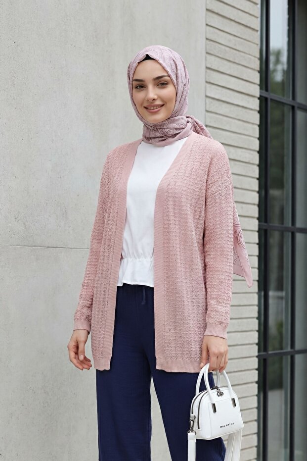 Openwork Thin Knitwear Cardigan -Powder