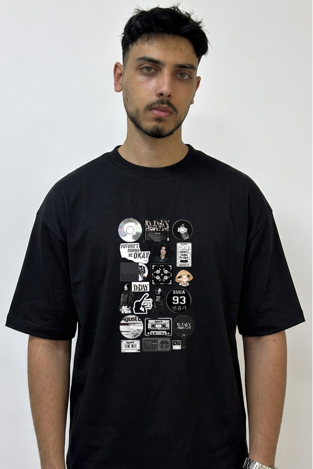 Agust D D Day Design Printed Oversize Black T-Shirt